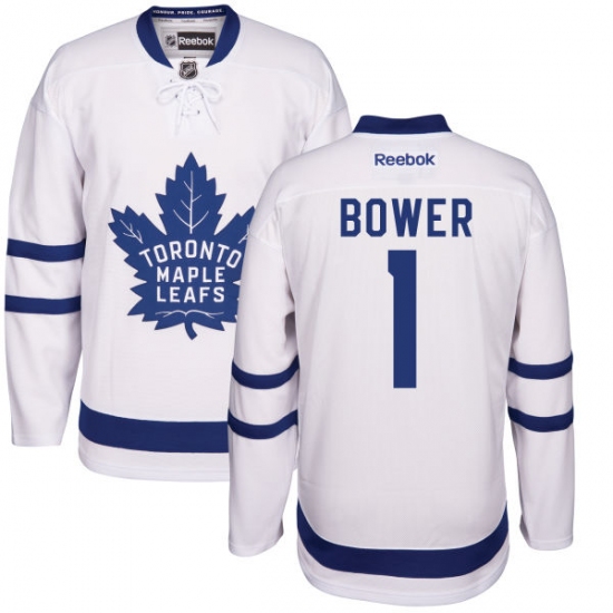 Men's Reebok Toronto Maple Leafs 1 Johnny Bower Authentic White Away NHL Jersey
