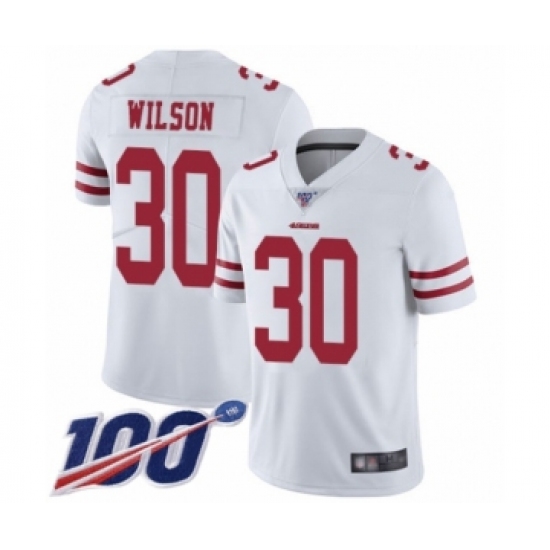 Men's San Francisco 49ers 30 Jeff Wilson White Vapor Untouchable Limited Player 100th Season Football Jersey