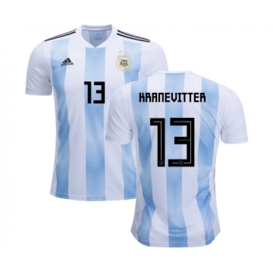 Argentina 13 Kranevitter Home Kid Soccer Country Jersey