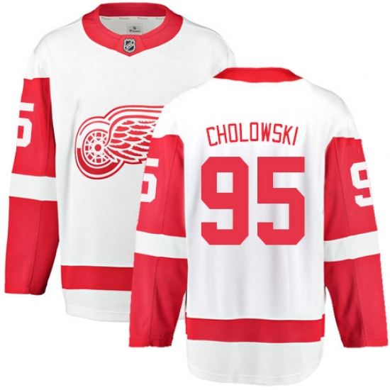 Youth Detroit Red Wings 95 Dennis Cholowski Fanatics Branded White Away Breakaway NHL Jersey