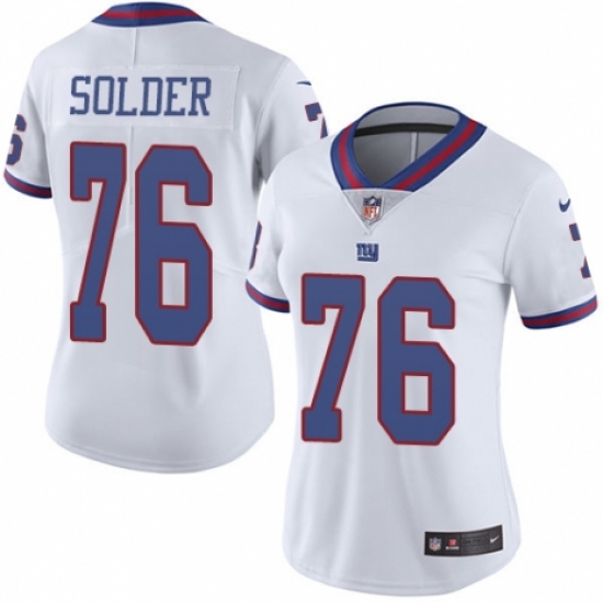 Women's Nike New York Giants 76 Nate Solder Limited White Rush Vapor Untouchable NFL Jersey