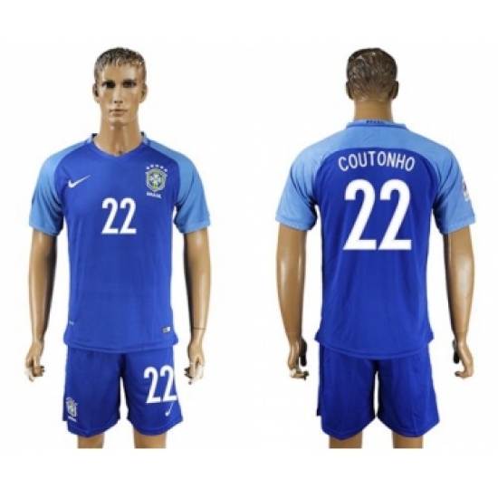 Brazil 22 Coutonho Blue Soccer Country Jersey