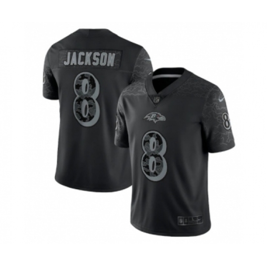 Men's Baltimore Ravens 8 Lamar Jackson Black Reflective Limited Stitched Football Jersey