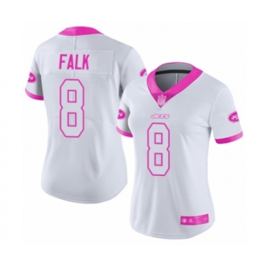 Women's New York Jets 8 Luke Falk Limited White Pink Rush Fashion Football Jersey