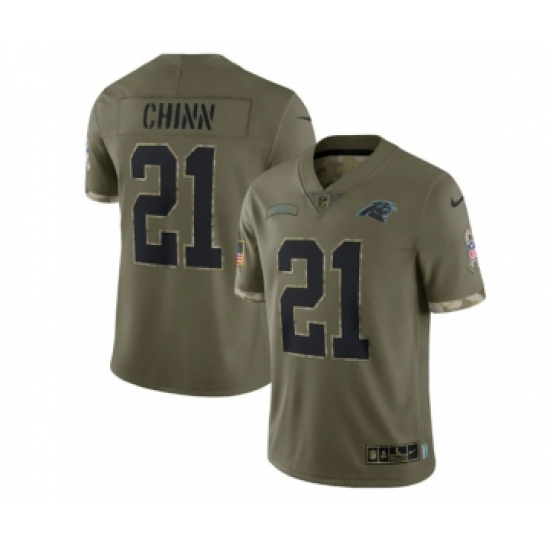 Men's Carolina Panthers 21 Jeremy Chinn 2022 Olive Salute To Service Limited Stitched Jersey