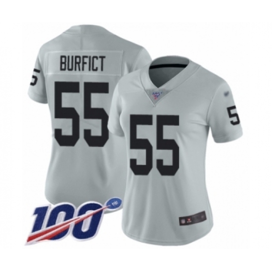 Women's Oakland Raiders 55 Vontaze Burfict Limited Silver Inverted Legend 100th Season Football Jersey