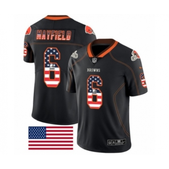 Men's Nike Cleveland Browns 6 Baker Mayfield Limited Black Rush USA Flag NFL Jersey