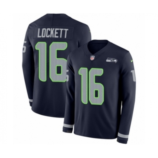 Youth Nike Seattle Seahawks 16 Tyler Lockett Limited Navy Blue Therma Long Sleeve NFL Jersey