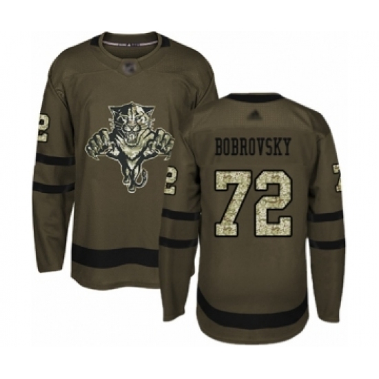 Youth Florida Panthers 72 Sergei Bobrovsky Authentic Green Salute to Service Hockey Jersey