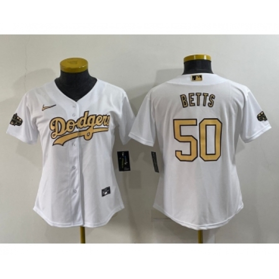 Women's Los Angeles Dodgers 50 Mookie Betts White 2022 All Star Stitched Cool Base Nike Jersey