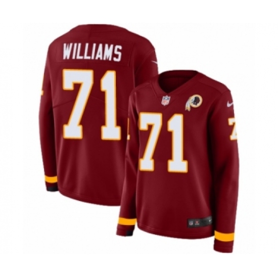 Women's Nike Washington Redskins 71 Trent Williams Limited Burgundy Therma Long Sleeve NFL Jersey