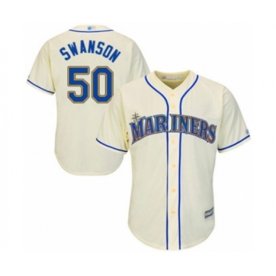 Youth Seattle Mariners 50 Erik Swanson Authentic Cream Alternate Cool Base Baseball Player Jersey