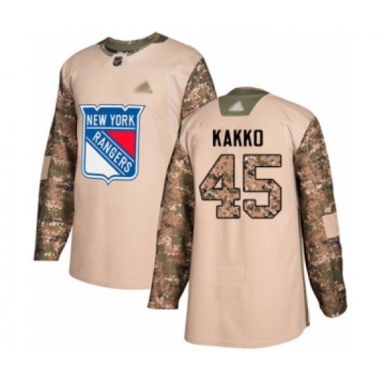 Youth New York Rangers 45 Kaapo Kakko Authentic Camo Veterans Day Practice Hockey Jersey