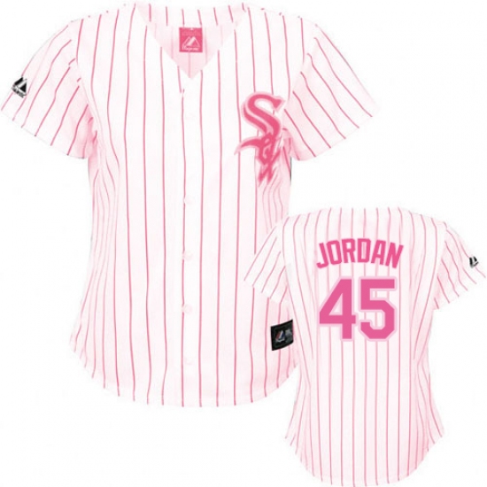 Women's Majestic Chicago White Sox 45 Michael Jordan Authentic White/Pink Strip Fashion MLB Jersey