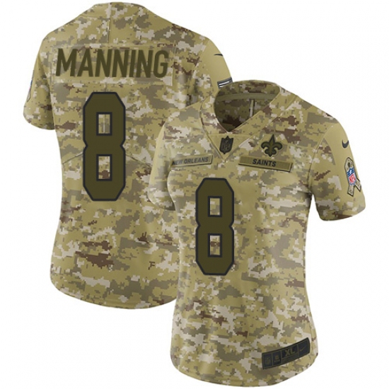Women's Nike New Orleans Saints 8 Archie Manning Limited Camo 2018 Salute to Service NFL Jersey