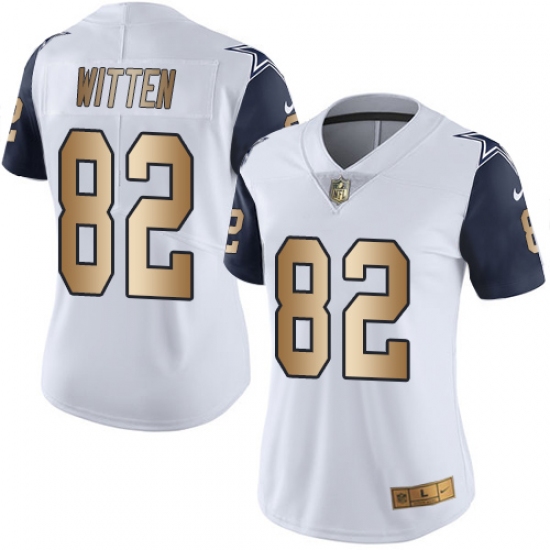 Women's Nike Dallas Cowboys 82 Jason Witten Limited White/Gold Rush NFL Jersey