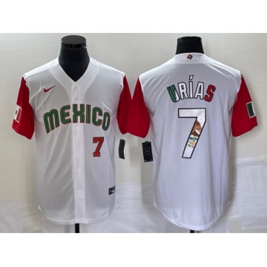 Men's Mexico Baseball 7 Julio Urias Number 2023 White Red World Classic Stitched Jersey10