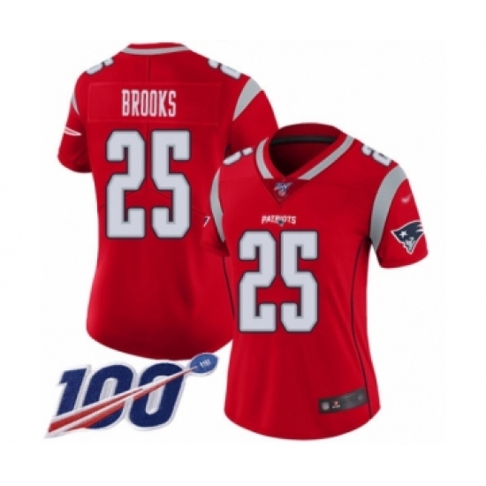 Women's New England Patriots 25 Terrence Brooks Limited Red Inverted Legend 100th Season Football Jersey
