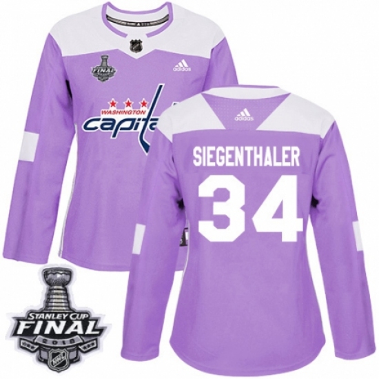 Women's Adidas Washington Capitals 34 Jonas Siegenthaler Authentic Purple Fights Cancer Practice 2018 Stanley Cup Final NHL Jersey
