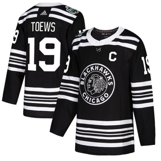 Men's Adidas Chicago Blackhawks 19 Jonathan Toews Authentic Black 2019 Winter Classic NHL Jersey
