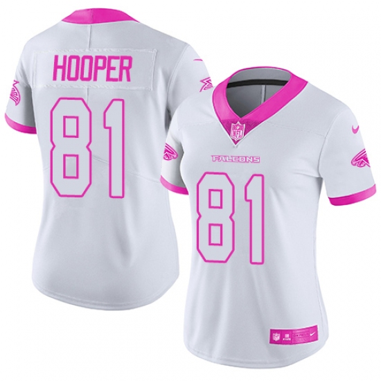 Women's Nike Atlanta Falcons 81 Austin Hooper Limited White/Pink Rush Fashion NFL Jersey