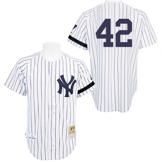 Men's Mitchell and Ness Practice New York Yankees 42 Mariano Rivera Authentic White Throwback MLB Jersey