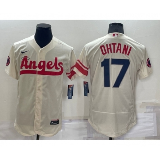 Men's Los Angeles Angels 17 Shohei Ohtani Cream 2022 City Connect Flex Base Stitched Jersey