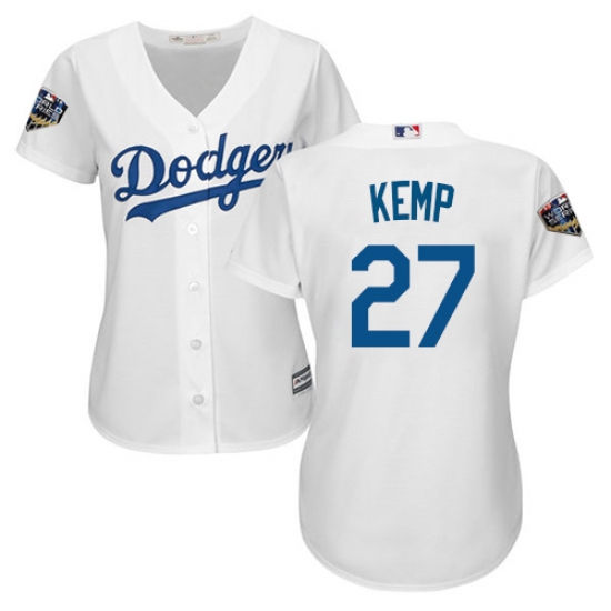 Women's Majestic Los Angeles Dodgers 27 Matt Kemp Authentic White Home Cool Base 2018 World Series MLB Jersey