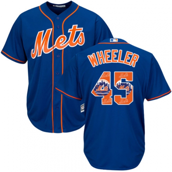 Men's Majestic New York Mets 45 Zack Wheeler Authentic Royal Blue Team Logo Fashion Cool Base MLB Jersey - Click Image to Close