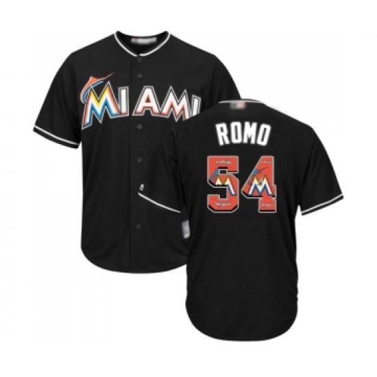Men's Miami Marlins 54 Sergio Romo Authentic Black Team Logo Fashion Cool Base Baseball Jersey