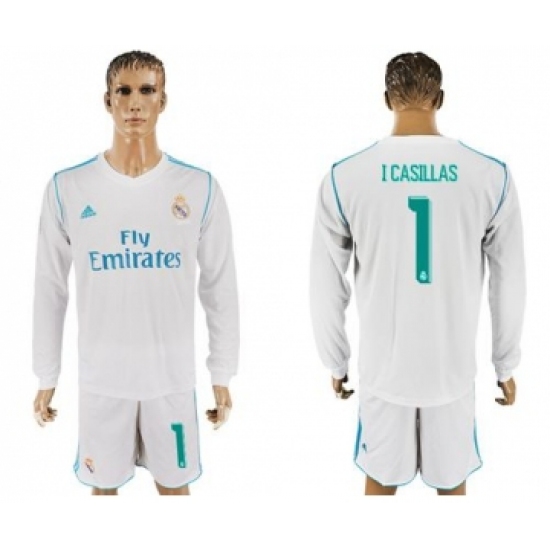 Real Madrid 1 I Casillas White Home Long Sleeve Soccer Club Jersey