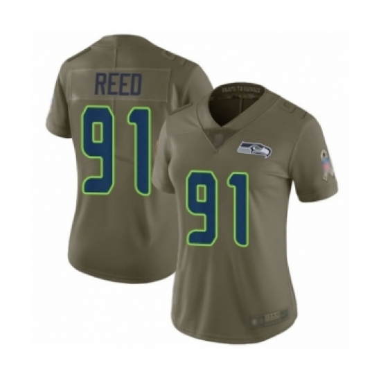 Women's Seattle Seahawks 91 Jarran Reed Limited Olive 2017 Salute to Service Football Jersey