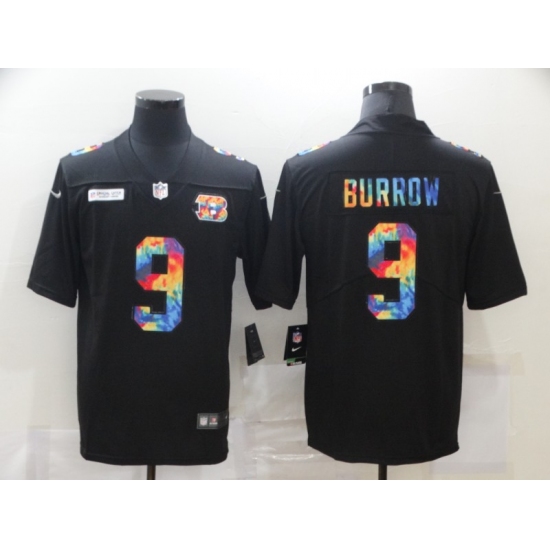 Men's Cincinnati Bengals 9 Joe Burrow Rainbow Version Nike Limited Jersey