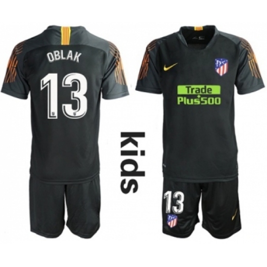 Atletico Madrid 13 Oblak Black Goalkeeper Kid Soccer Club Jersey