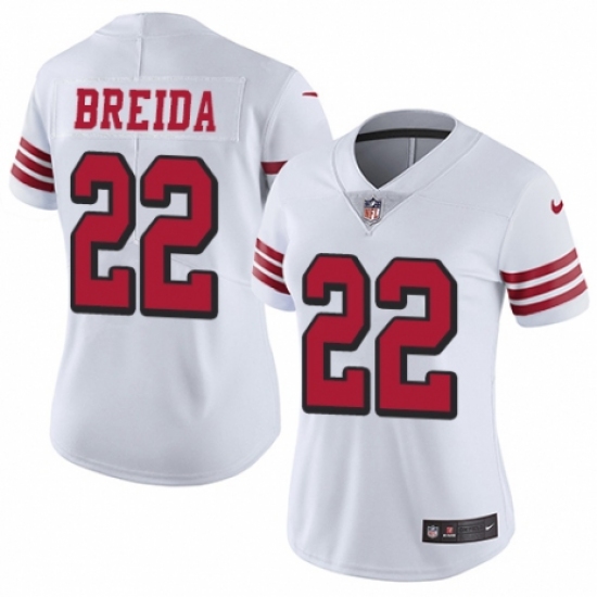 Women's Nike San Francisco 49ers 22 Matt Breida Limited White Rush Vapor Untouchable NFL Jersey