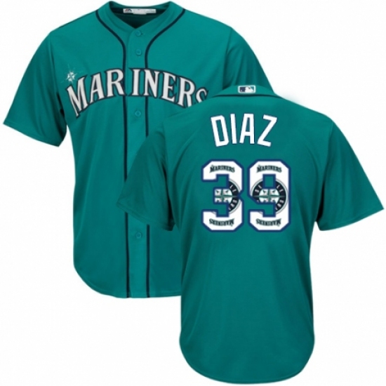 Men's Majestic Seattle Mariners 39 Edwin Diaz Authentic Teal Green Team Logo Fashion Cool Base MLB Jersey