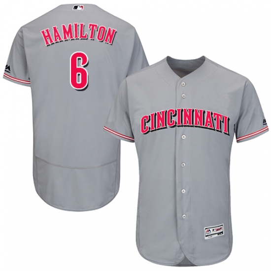 Men's Majestic Cincinnati Reds 6 Billy Hamilton Grey Flexbase Authentic Collection MLB Jersey