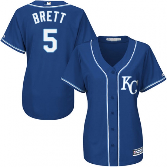 Women's Majestic Kansas City Royals 5 George Brett Authentic Blue Alternate 2 Cool Base MLB Jersey