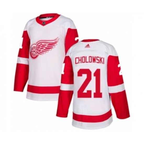 Youth Adidas Detroit Red Wings 21 Dennis Cholowski Authentic White Away NHL Jersey