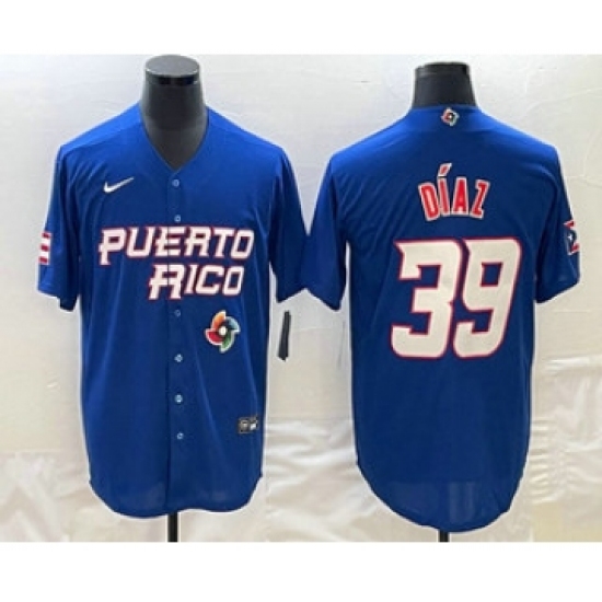 Men's Puerto Rico Baseball 39 Edwin Diaz 2023 Blue World Baseball Classic Stitched Jerseys