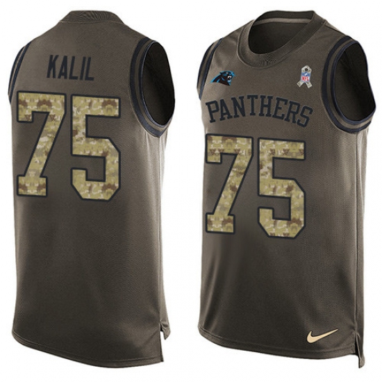 Men's Nike Carolina Panthers 75 Matt Kalil Limited Green Salute to Service Tank Top NFL Jersey
