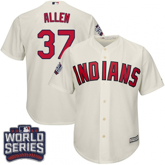 Youth Majestic Cleveland Indians 37 Cody Allen Authentic Cream Alternate 2 2016 World Series Bound Cool Base MLB Jersey