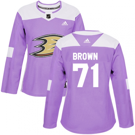 Women's Adidas Anaheim Ducks 71 J.T. Brown Authentic Purple Fights Cancer Practice NHL Jersey