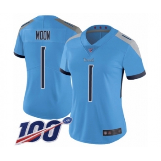 Women's Tennessee Titans 1 Warren Moon Light Blue Alternate Vapor Untouchable Limited Player 100th Season Football Jersey