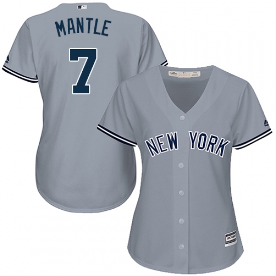 Women's Majestic New York Yankees 7 Mickey Mantle Replica Grey Road MLB Jersey