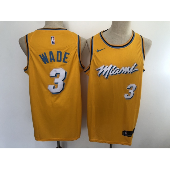 Men's Nike Miami Heat 3 Dwyane Wade Yellow City Swingman Basketball Jersey