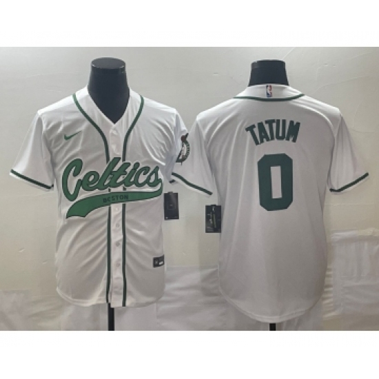Men's Boston Celtics 0 Jayson Tatum White With Patch Stitched Baseball Jersey
