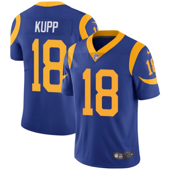Men's Nike Los Angeles Rams 18 Cooper Kupp Royal Blue Alternate Vapor Untouchable Limited Player NFL Jersey