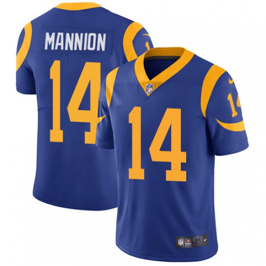 Men's Nike Los Angeles Rams 14 Sean Mannion Royal Blue Alternate Vapor Untouchable Limited Player NFL Jersey