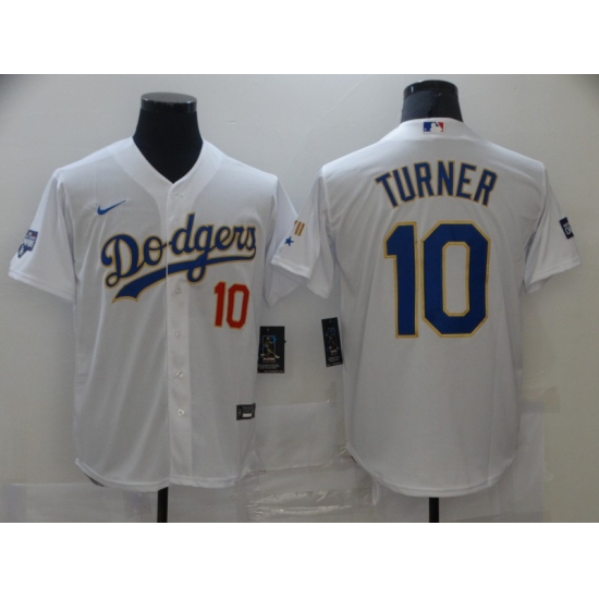 Men's Nike Los Angeles Dodgers 10 Justin Turner White Game Champions Authentic Jersey